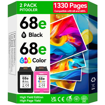 High Yield 68e 68 XL Ink Cartridge Compatible for HP 68 Ink Cartridges Black/Color Combo Pack Compatible for Envy 6155e 6555e 6100e 6155 6555 6500e 6152e 6100 6500 Deskjet 2923 4327 4355 2955 Printer