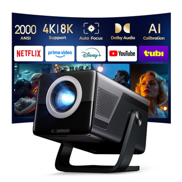 X7 2000 ANSI Smart Projector, 4K/8K Input Support, Native 1080P, 125% sRGB | 20W HiFi Speakers Projector with WiFi and Bluetooth, HDR10, AI Auto Focus & Keystone, Built-In Apps, Android 14, 200" Display