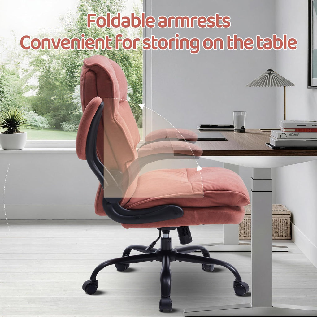 Comfy Office Chair Soft and Double Cushioned Ergonomic Computer Desk Chair, 27.55" x 27.55" x 42.15", Pink