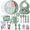 Remonda 23-Piece BPA-Free Silicone Baby Feeding Set | Extra Large Suction Plates, Toddler Bowls, Self Feeding Spoons, and More | Dishwasher Safe| Baby Led Weaning Supplies (Green?01