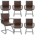 Dm Furniture Office Desk Chair No Wheels Set of 6 Pu Leather Computer Chairs Mid Back Guest Chairs for School Reception Conference Waiting