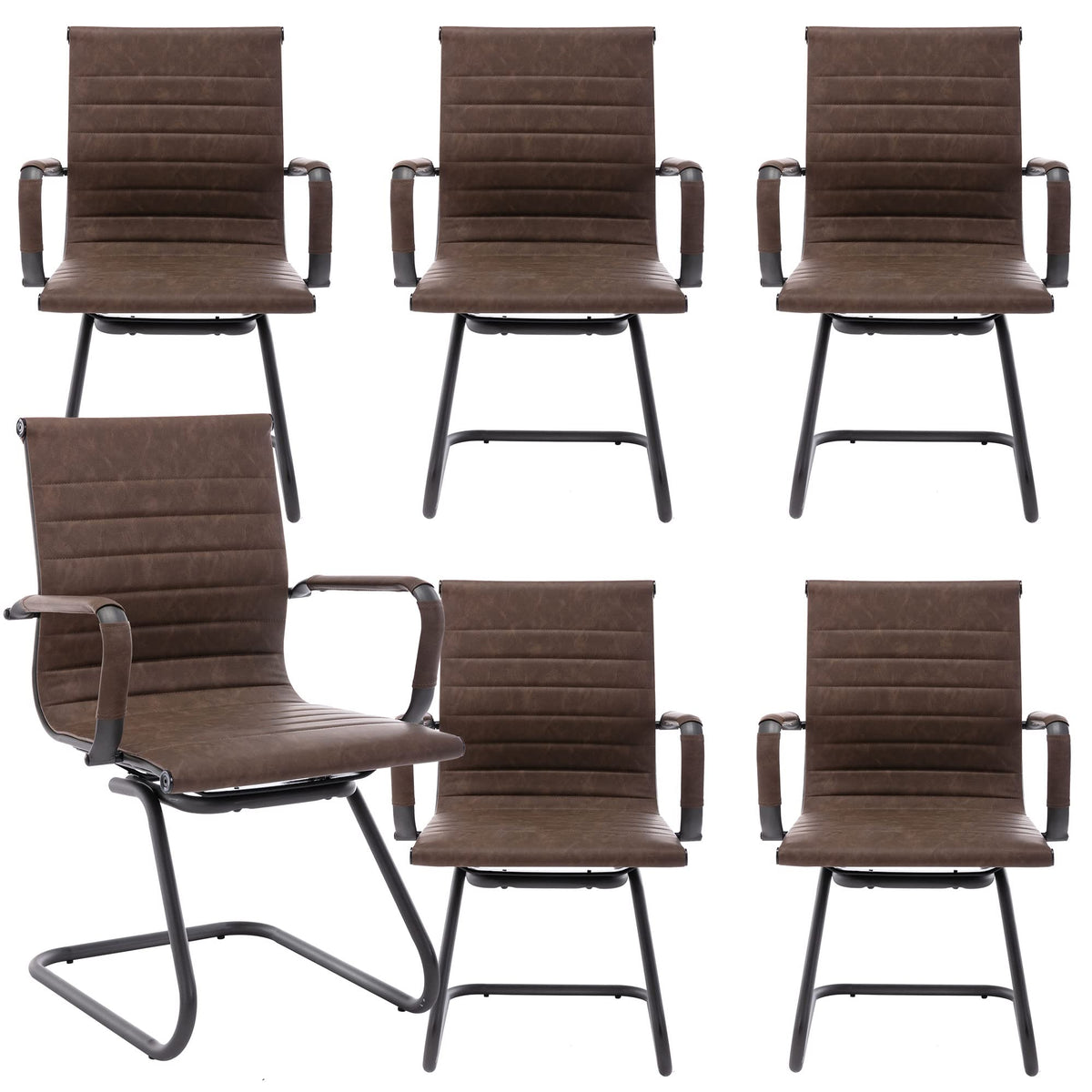 Dm Furniture Office Desk Chair No Wheels Set of 6 Pu Leather Computer Chairs Mid Back Guest Chairs for School Reception Conference Waiting