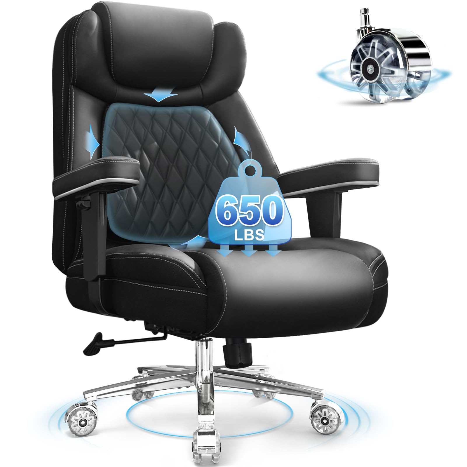 Estevo Big and Tall Office Chair, 650lbs Capacity Wide Office Chair for Heavy People, Ergonomic High Back Office Chair with Upgraded Quiet