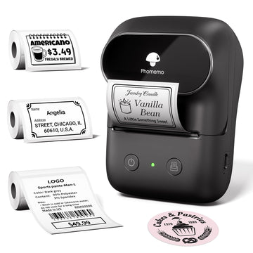 Phomemo M108 Label Maker Machine with 3 Tapes, Thermal Label Printer, Mini Size and Widely Used for Office, Home, School, Business, Came with 550 Pieces Labels