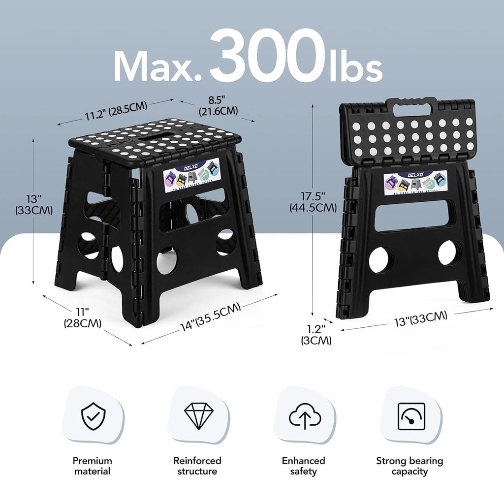 Delxo Folding Step Stool 13 Inch,300 Lbs Step Stool for Adults Black