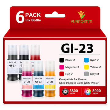 GI-23 GI23 Ink Refill Bottles GI23BK GI23C GI23M GI23Y Compatible for Canon 23 GI-23 Work for Canon Pixma G620 Megatank Ink Refill Bottles G520 Printer (Black,Cyan,Magenta,Yellow,Red,Gray)