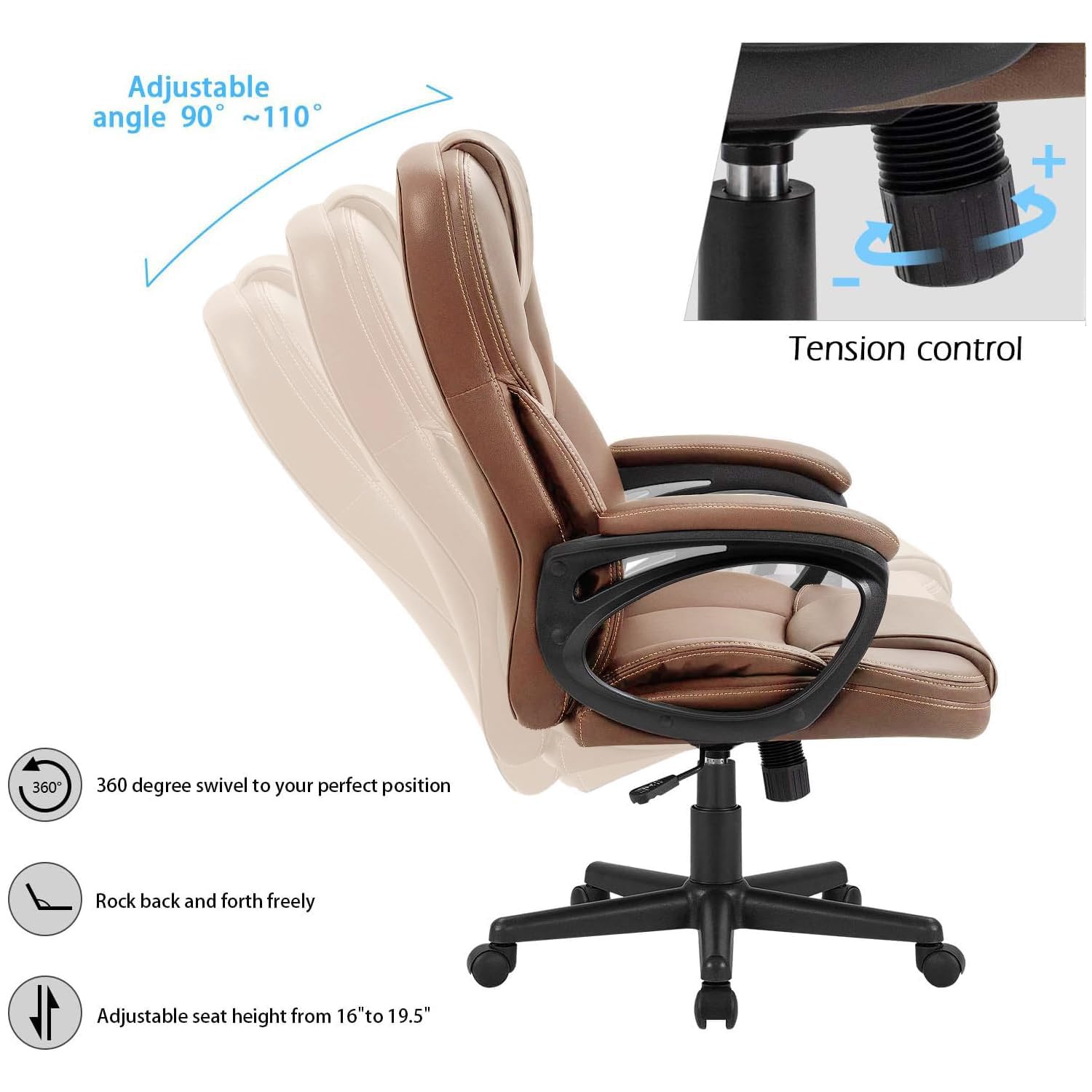 Furmax Office Executive Chair High Back Adjustable Managerial Home Desk Chair, Swivel Computer Pu Leather Chair with Lumbar Support (2, Light