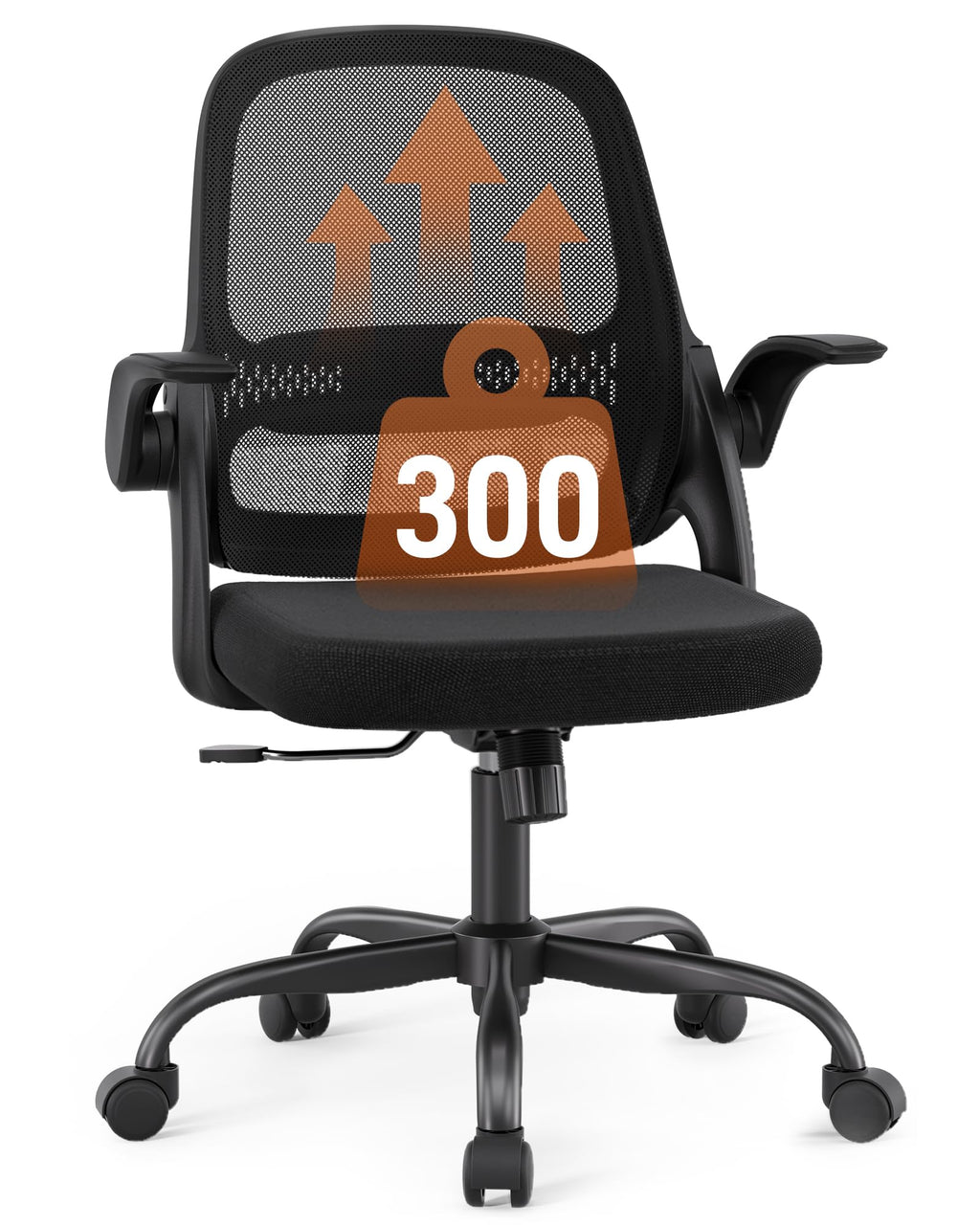 Ergonomic Mesh Office Chair with Flip-up Arms, Adjustable Height, Breathable Mesh Back & Thick Cushion Seat, 360° Swivel Rolling Computer Desk
