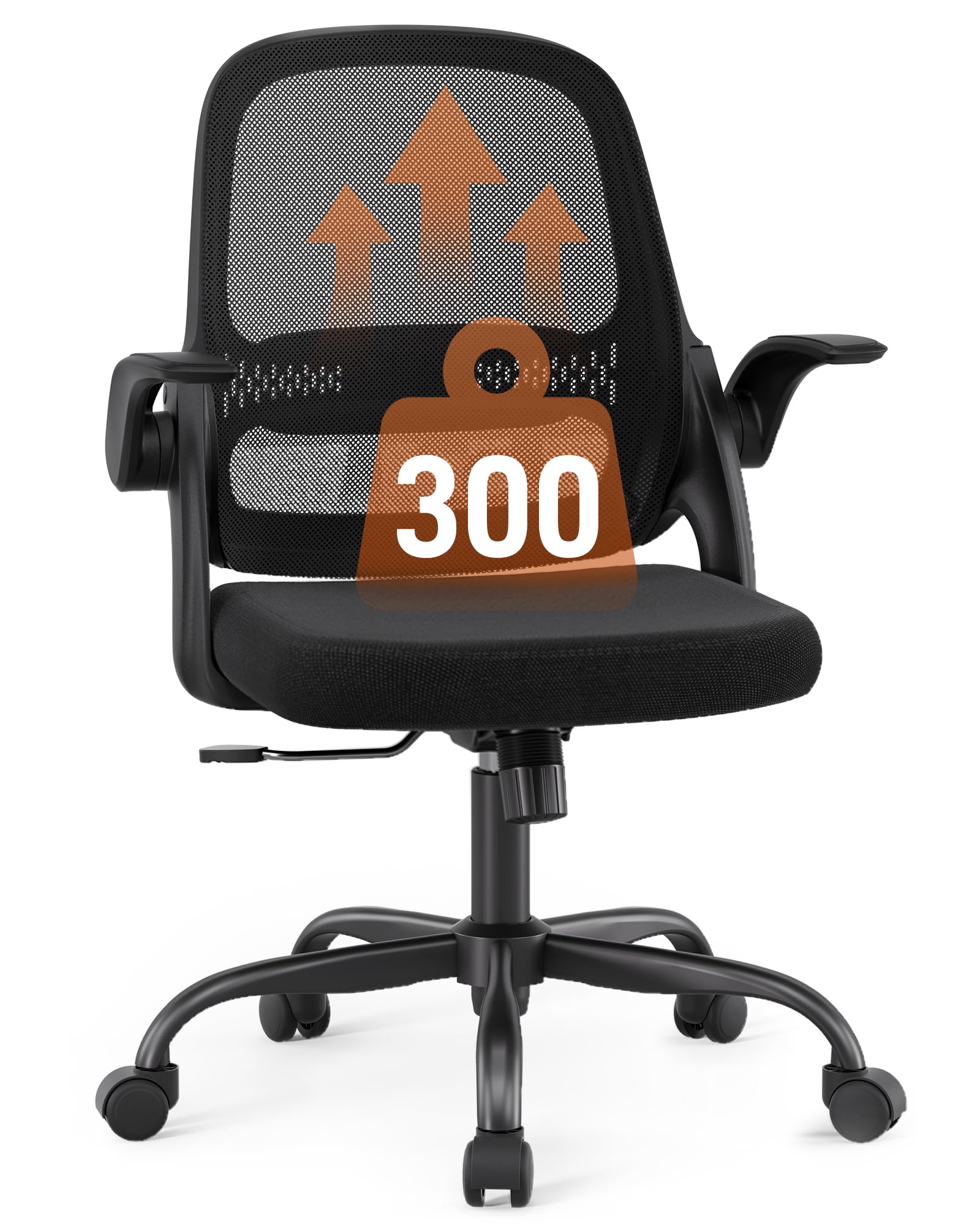 Ergonomic Mesh Office Chair with Flip-up Arms, Adjustable Height, Breathable Mesh Back & Thick Cushion Seat, 360° Swivel Rolling Computer Desk