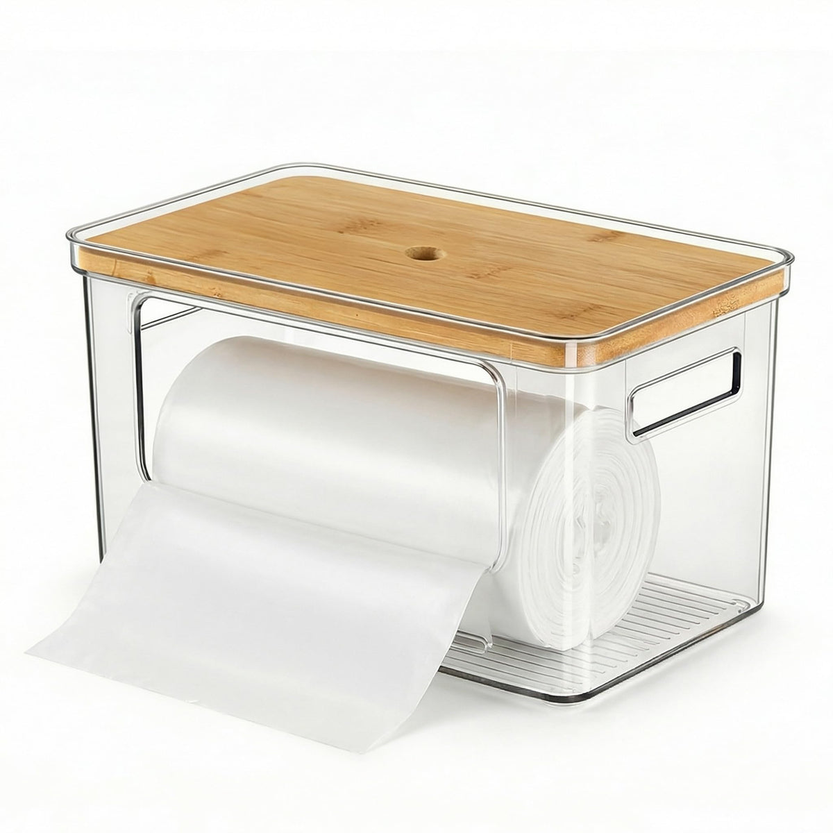 Trash Bag Dispenser, Stackable with Bamboo Top – Extra Large Garbage Bag Holder & Under Sink Organizer for Kitchen, Laundry Room, Pantry Organization and Storage
