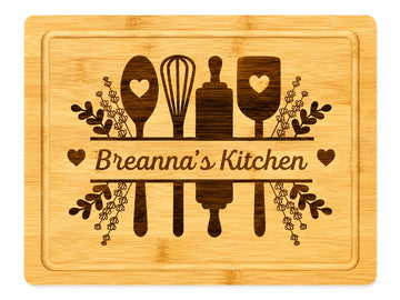 C M Kitchen Bamboo Cutting Board with Custom Name, 11" x 13.75" Style C4