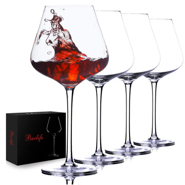 BACLIFE Hand Blown Red Wine Glasses Set of 4 – 23 oz Burgundy Wine Glasses With Long Stem – Large Premium Crystal Wine Glass – Unique Gift for Wedding, Anniversary, Father’s Day – Clear