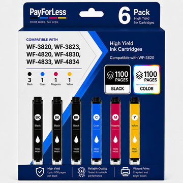 Remanufactured Replacement for Epson 822XL Ink Cartridges Replacement for 822 XL T822 for Workforce Pro WF-3820 WF-3823 WF-4820 WF-4830 WF-4833 WF-4834 Printer 6 Pack 3 Black 1 Cyan 1 Magenta 1 Yellow