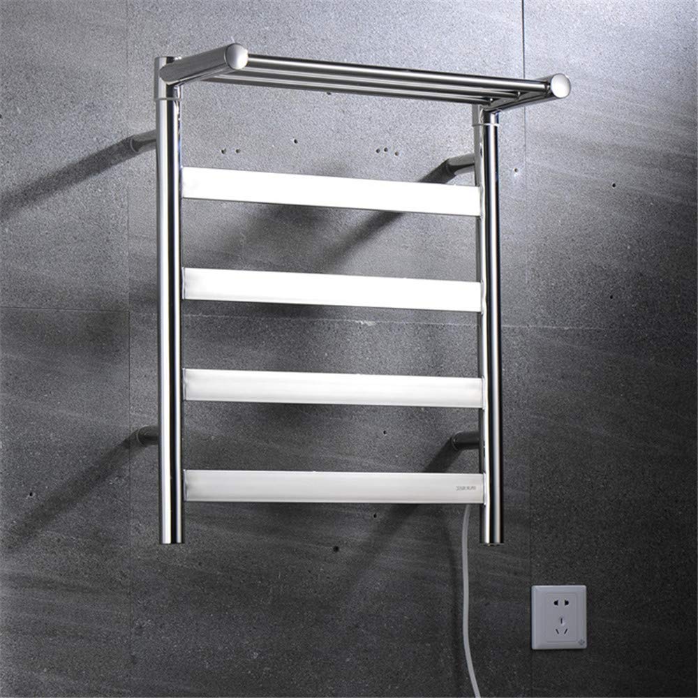 Towel Warmer Drying Rack Electric 304 Stainless Steel Tower Warmer with Top Shelf Wall-Mounted for Bathroom 4 Bars 600×500×250Mm