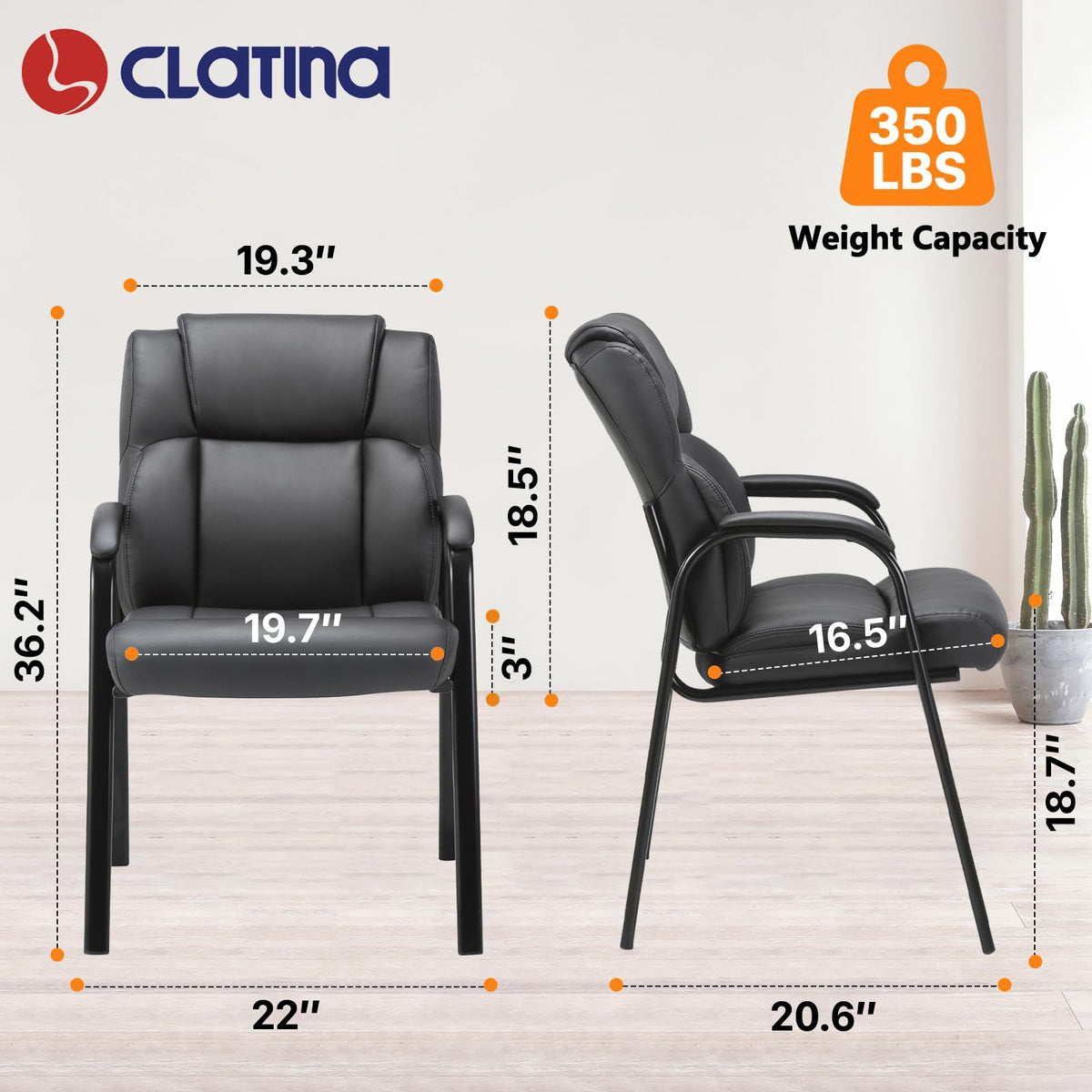 Clatina Leather Guest Chair with Padded Arm Rest for Reception Meeting Conference and Waiting Room Side Office Home Black 4 Pack