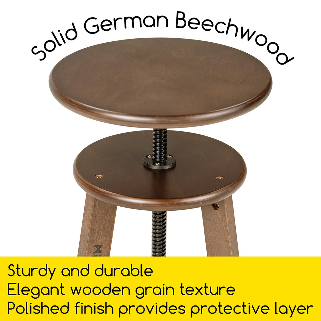 Meeden Walnut Drafting Stool with Solid Beech Wood, Height Adjustable Artist Studio Stool, Bar Stool, Office & Kitchen Stool, Perfect for