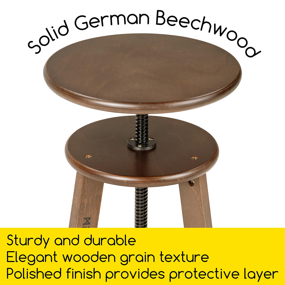 Meeden Walnut Drafting Stool with Solid Beech Wood, Height Adjustable Artist Studio Stool, Bar Stool, Office & Kitchen Stool, Perfect for