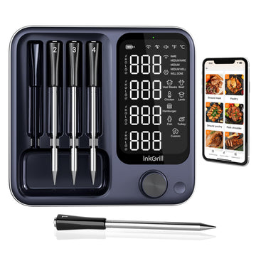 Wireless Meat Thermometer Digital with 4 Probes & IP67 Waterproof?2 Sensors in 1 Probe, WiFi Unlimited Range Real Time Monitoring Smart Meat Thermometer for Cooking, BBQ, Grill, Oven, Smoker
