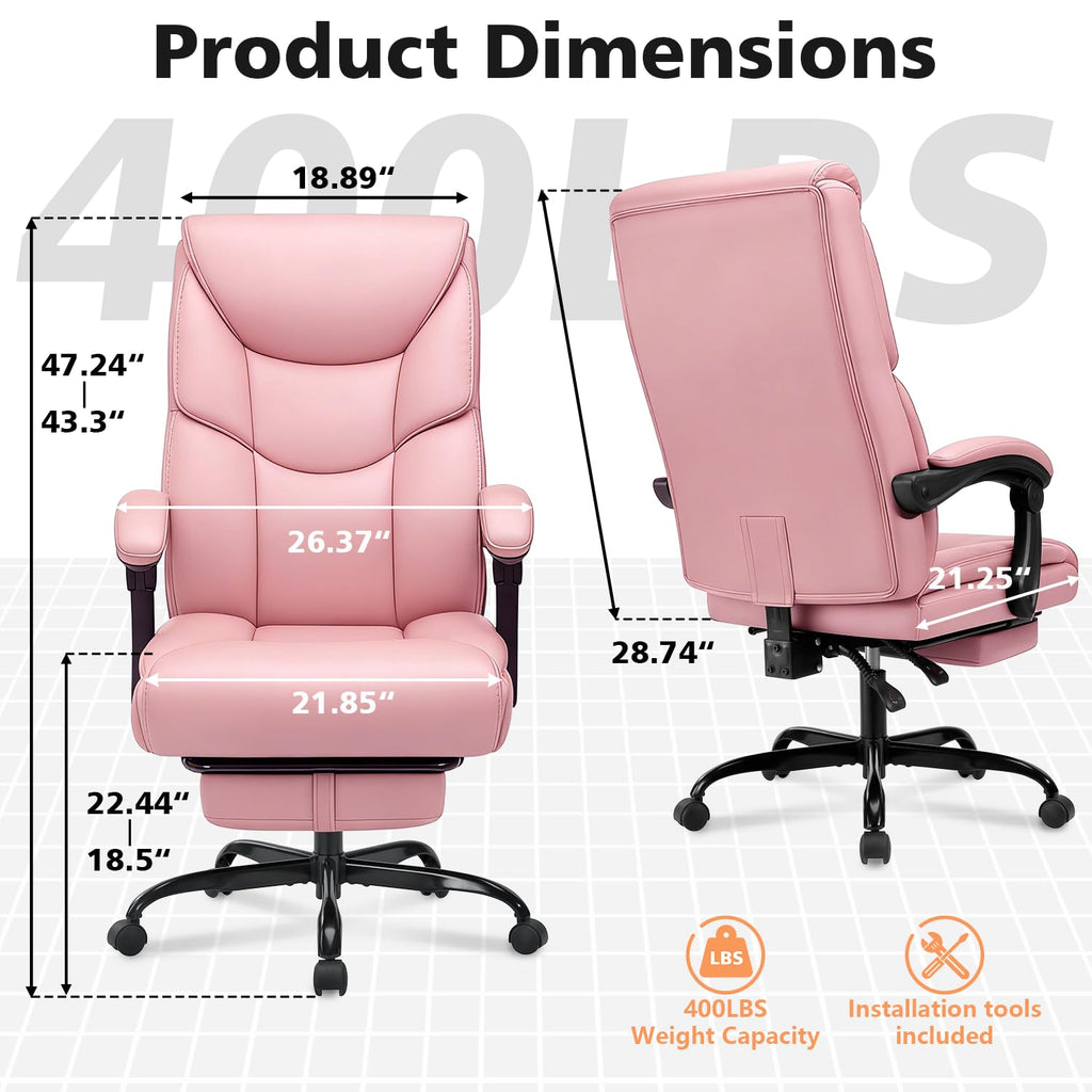 Wailor 400lbs Office Chair with Foot Rest, Reclining Big and Tall Office Chair with Lumbar Support, High Back Pu Leather Computer Chair,comfy