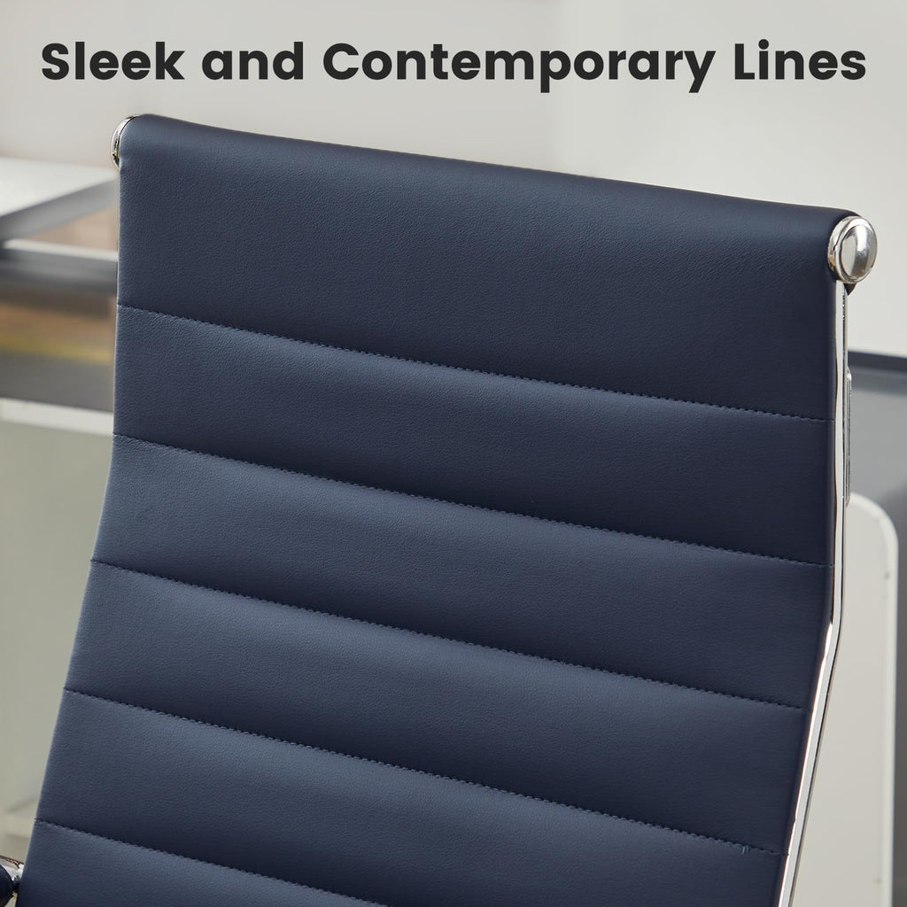 Seanail Office Desk Chair Leather, Conference Room Chairs with Wheels, Modern Executive Computer Guest Chairs with Arms., Navy Blue