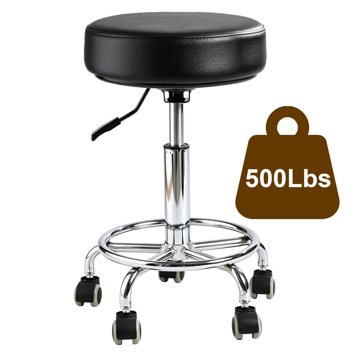 Limkomes 500lb Heavy-duty Adjustable Stool with Wheels, Round Rolling Chair, 22.44 in x 22.44 in x 10.23 in, Black