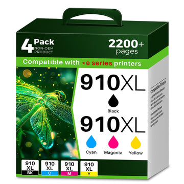 Q-image 910XL 8015e 8025e 910 Ink Cartridges Replacement for HP 910XL Ink Cartridges Combo Pack Work with OfficeJet 8015e 8022e OfficeJet Pro 8025e 8028e 8035e (Black, Cyan, Magenta, Yellow, 4 Packs)