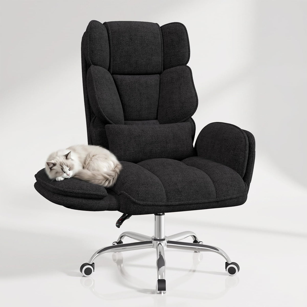 Daluvenix Big and Tall Office Chair, Flip Armrests with Side Pockets, Comfy Criss Cross Office Chair with Extra-wide Plush Seat, 150° Reclining