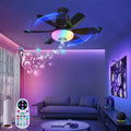 Socket Fan Light with Remote, Socket Breeze Ceiling Fan with Bluetooth Speaker, RGB, 3 Colors, 3 Fan Speed, 18.5" Small Ceiling Fans with Lights Screw in Ceiling Fan for Bedroom Garage, Black