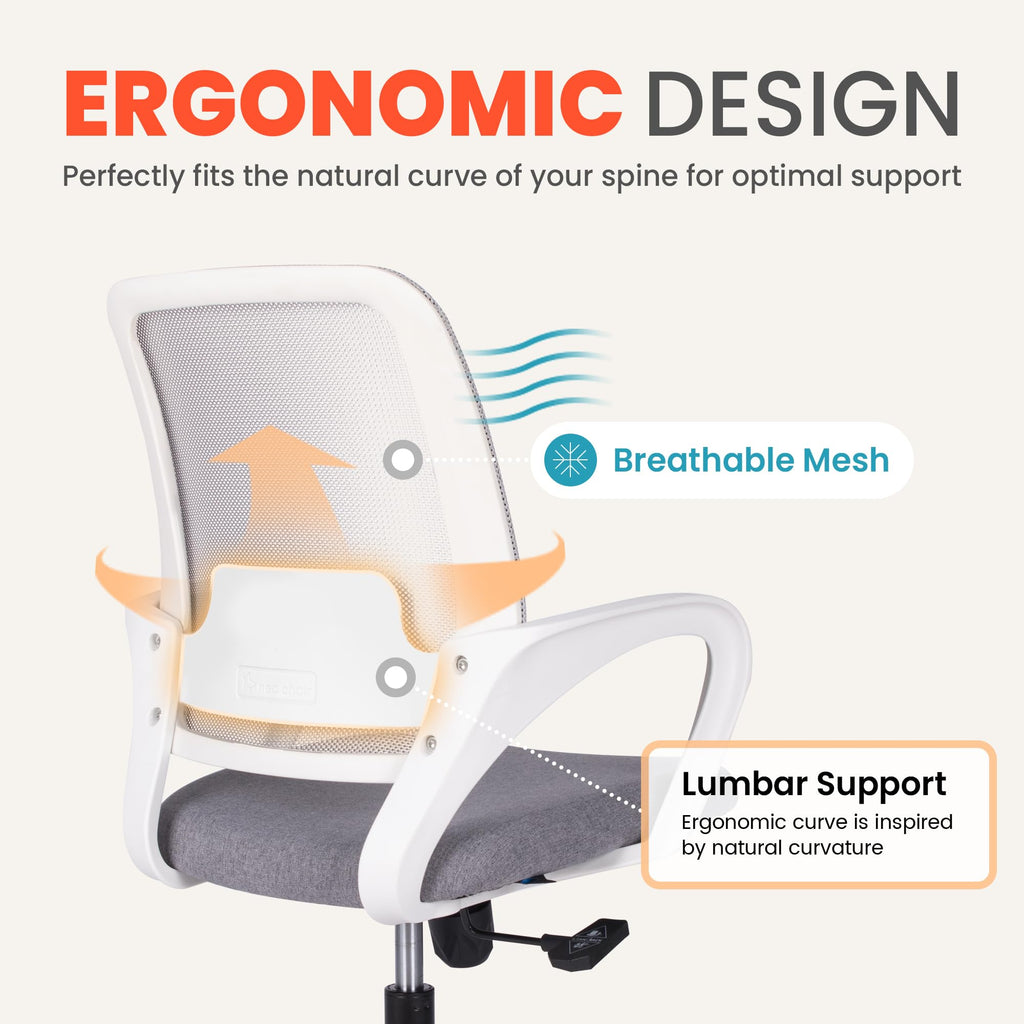 Neo Chair Home Office Desk Chair Ergonomic Mesh with Lumbar Support, Grey, 23 inches (W) x 22.8 inches (L) x 39.5 inches (H)