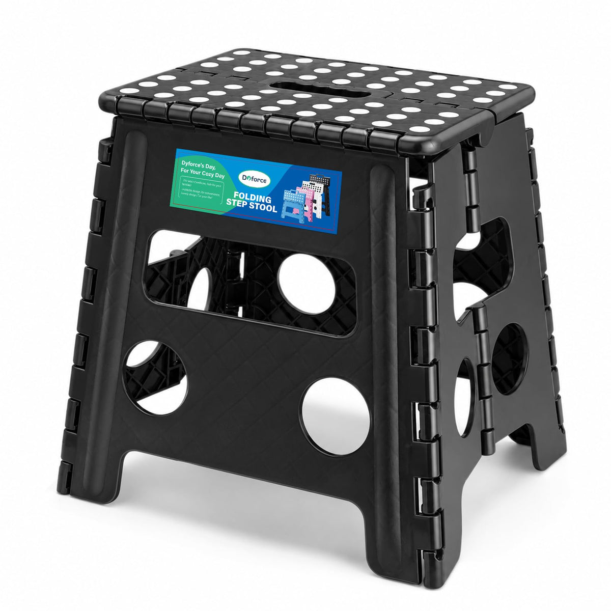 Dyforce Folding Step Stool 13 Inch,300lbs Foldable Stool for Adults & Kids, 13inch, Black