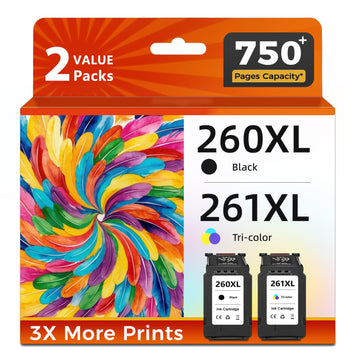 260XL 261XL Black Color Ink Cartridge Replacement for Canon PG-260 CL-261 PG260 CL261 XL Combo Pack for Cannon TR7020 TR7020a TR7022 TS6420 TS6400 TS5300 TS5320 TS6420a Printer, 2-Pack