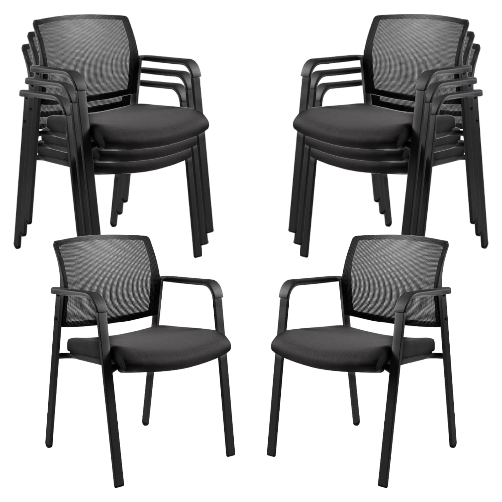 Clatina Mesh Back Stacking Arm Chairs with Upholstered Fabric Seat and Ergonomic Lumbar Support for Office School Church Guest Reception Black