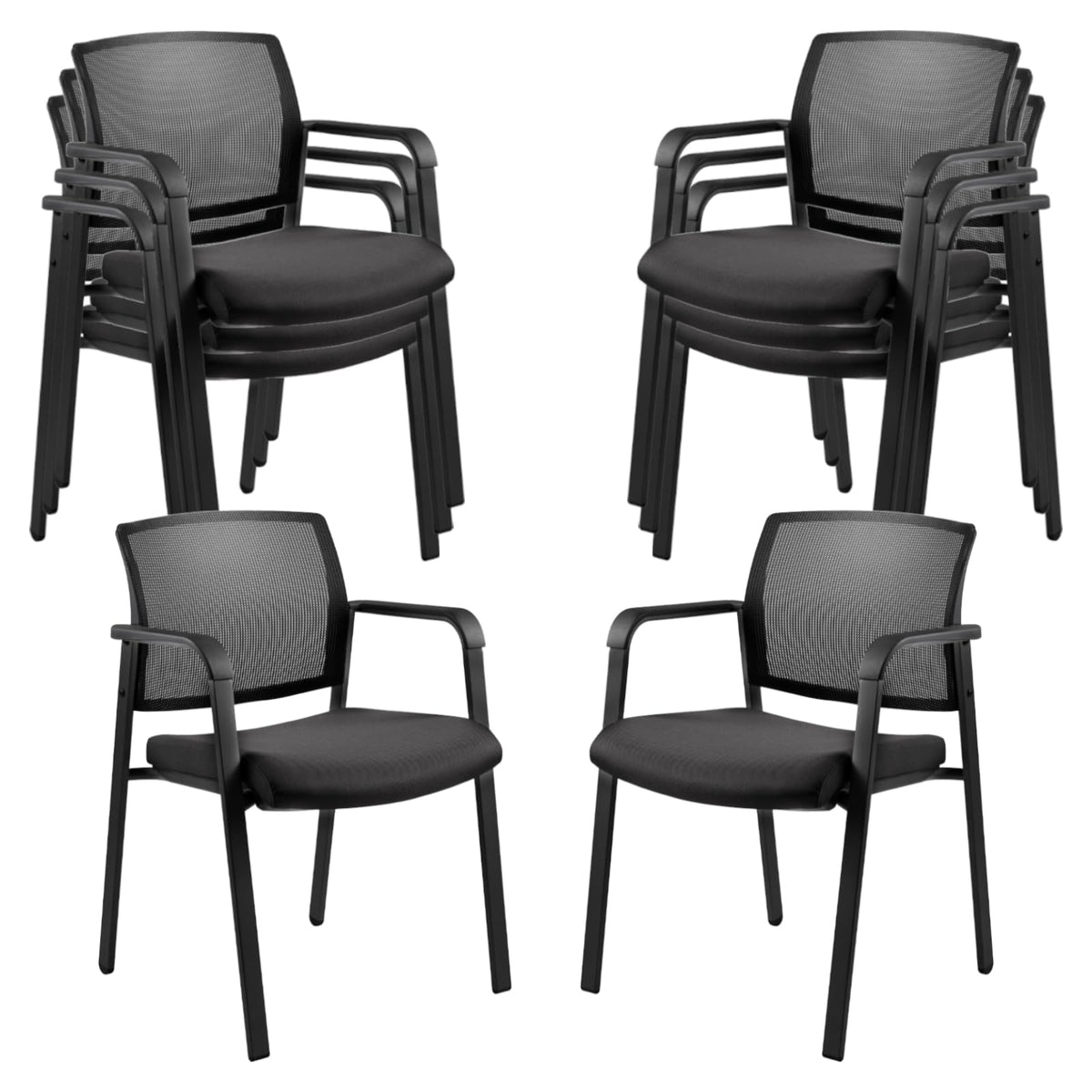 Clatina Mesh Back Stacking Arm Chairs with Upholstered Fabric Seat and Ergonomic Lumber Support for Office School Church Guest Reception Grey