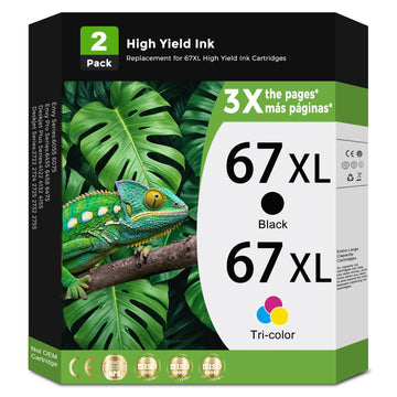 67XL Ink Cartridges Black/Color Combo Pack Replacement for HP Ink 67 HP67 XL HP67XL for DeskJet 2827e 2855e 4155e 2755e 2700e 4255e 2852e 2700 2800 4100 Envy 6000 6055 6055e 6400 6455e Printer 2-Pack