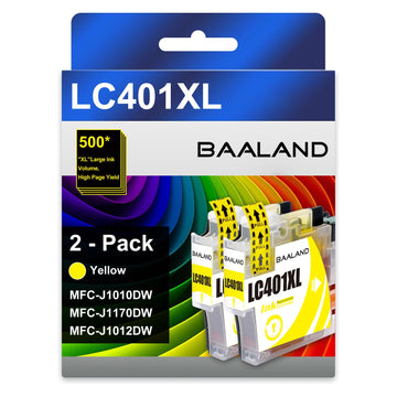LC401XL Yellow Ink Cartridges Replacement for Brother LC401 Ink LC401XLY (2.5x LC401Y Standard Page Yield) High Yield 2-Pack Compatible for Brother MFC-J1010DW, MFC-J1012DW, MFC-J1170DW Printer