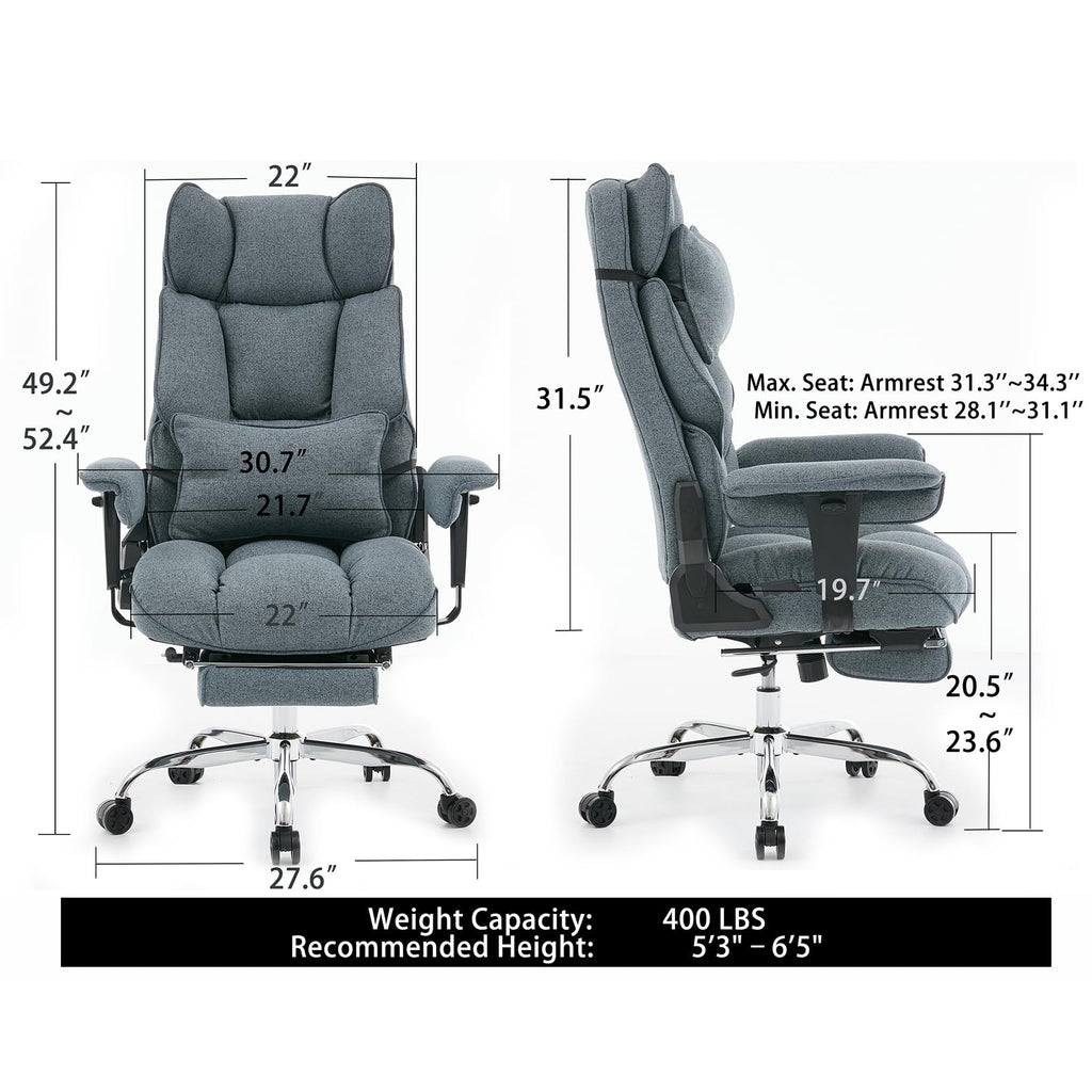Mokodo Big and Tall Office Chair 400lbs, Breathable Fabric Executive Desk Chair with Pocket Spring Cushion, 155° Reclining Computer Chair with