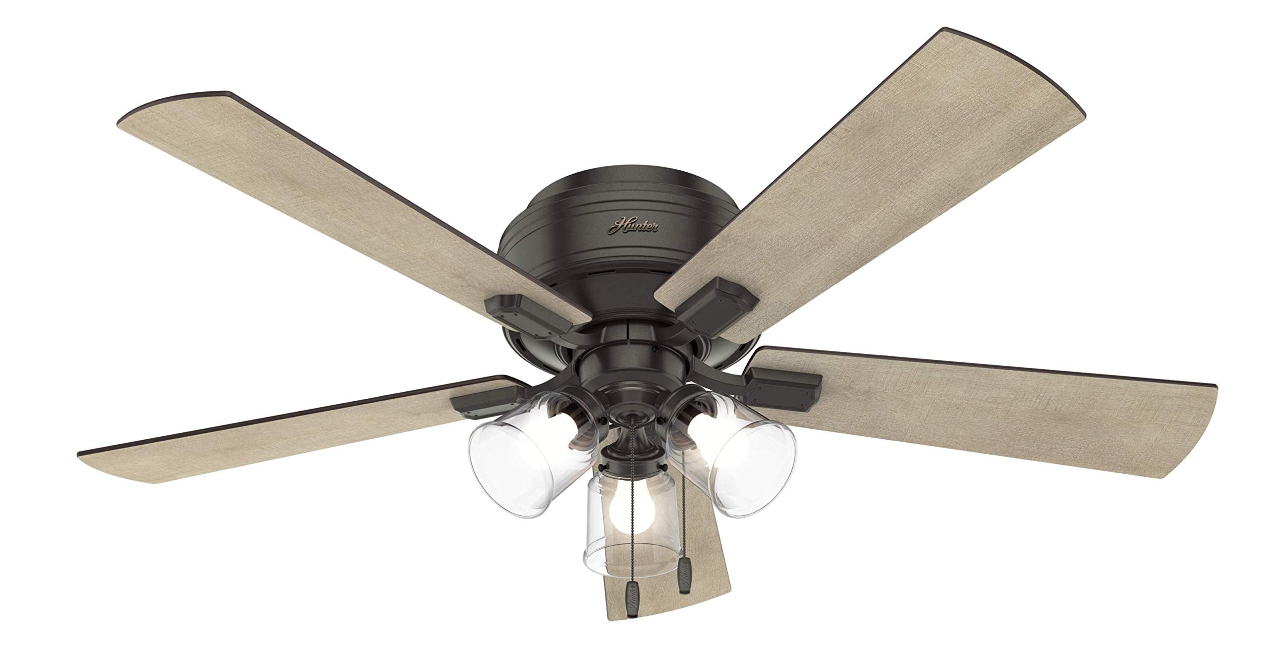 Hunter 52 inch Indoor Ceiling Fan with LED Lights and Pull Chain - Low Profile Flush Mount Bronze Ceiling Fan, 5 Blades, For Bedroom, Living Room, or Kitchen, Quiet - Crestfield 54208, Noble Bronze