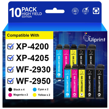 XP-4200 XP-4205 WF-2930 WF-2950 Printer Ink Cartridges Combo Pack | For Epson XP?4200 XP?4205 WF?2930 WF?2950, High Yield 10 Pack, Up to 4100 Pages, with Latest Upgraded Chip, Premium Ink