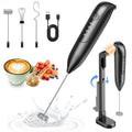 Electric Milk Frother Handheld: coffee frother rechargeable 3 in 1 - LED Display, Adjustable Wireless Charging - 3 Speeds, Stainless Steel Whisk for Latte, Cappuccino - Onyx Black