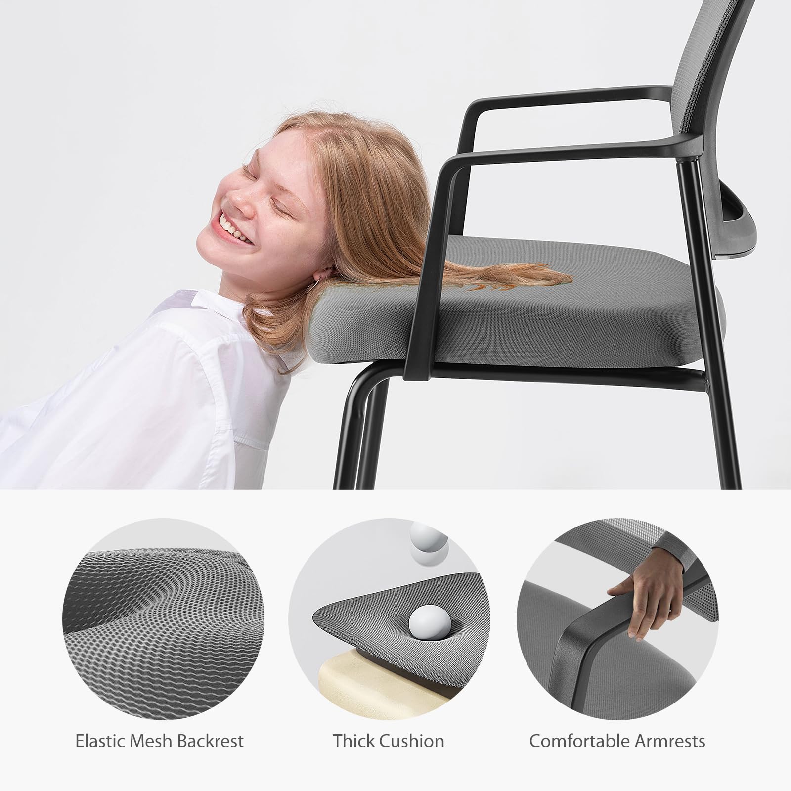 Dumos Stacking Arm Chairs 1 Pack, Mesh Office Guest Reception Chairs, Grey