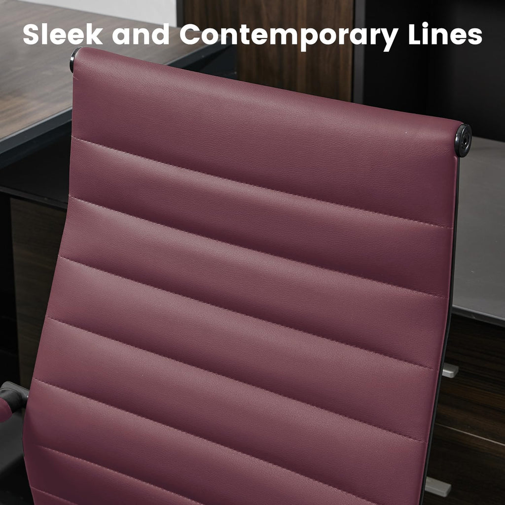 Seanail Office Desk Chair Leather, Conference Room Chairs with Wheels, Modern Executive Computer Guest Chairs with Arms., Burgundy