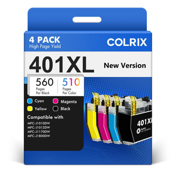 LC401XL LC401 MFC-J1010DW Ink Cartridges Replacement for Brother Printer LC401 LC401-XL Work for MFC-J1010DW MFC-J1170DW MFC-J1800DW (4 Pack,Black Cyan Yellow Magenta)