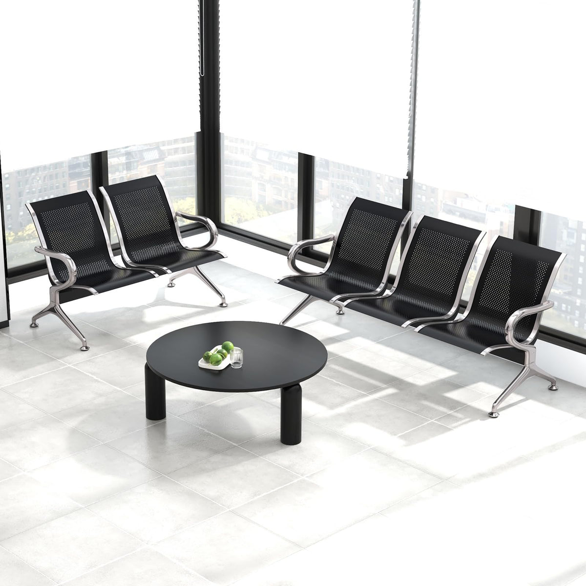 Buenotoys Waiting Room Chair Bench - 5-seat Waiting Room Bench with Arms Airport Reception Bench Guest Reception Chairs Lobby Bench Waiting