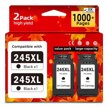 245XL Ink Cartridge Replacement for Canon 245XL Black Ink 245 XL PG245 PG245XL for Cannon PIXMA MG2522 MX490 MX492 TS3122 TS3322 TS3320 TR4522 TR4500 TR4520 TR4522 MG2500 Printer(2 Black)