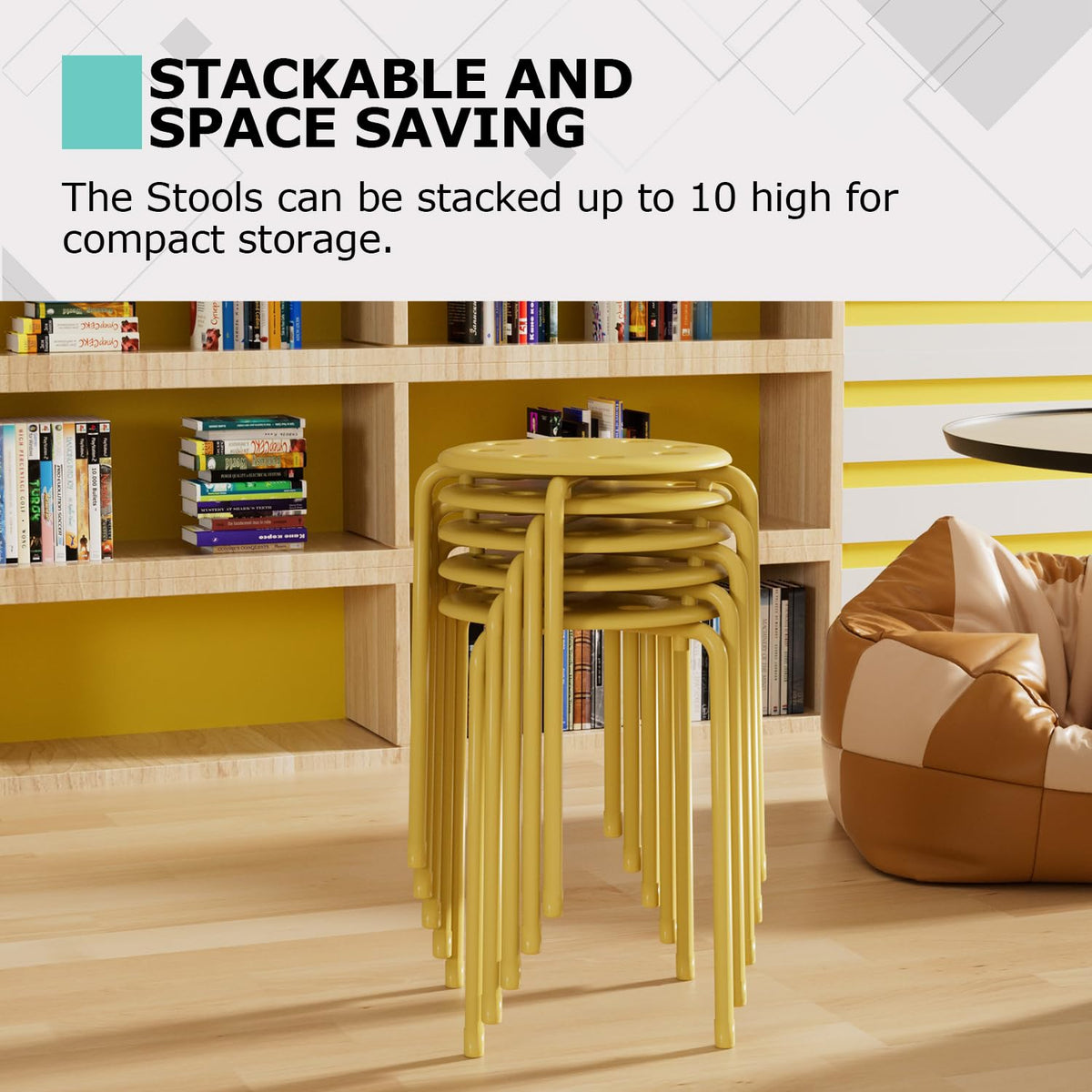 Vecelo 6-piece Stacking Stools, 17.7 Inch Standard Height, Portable Stackable Colorful Decoration Stools for School Classroom and Office Use,