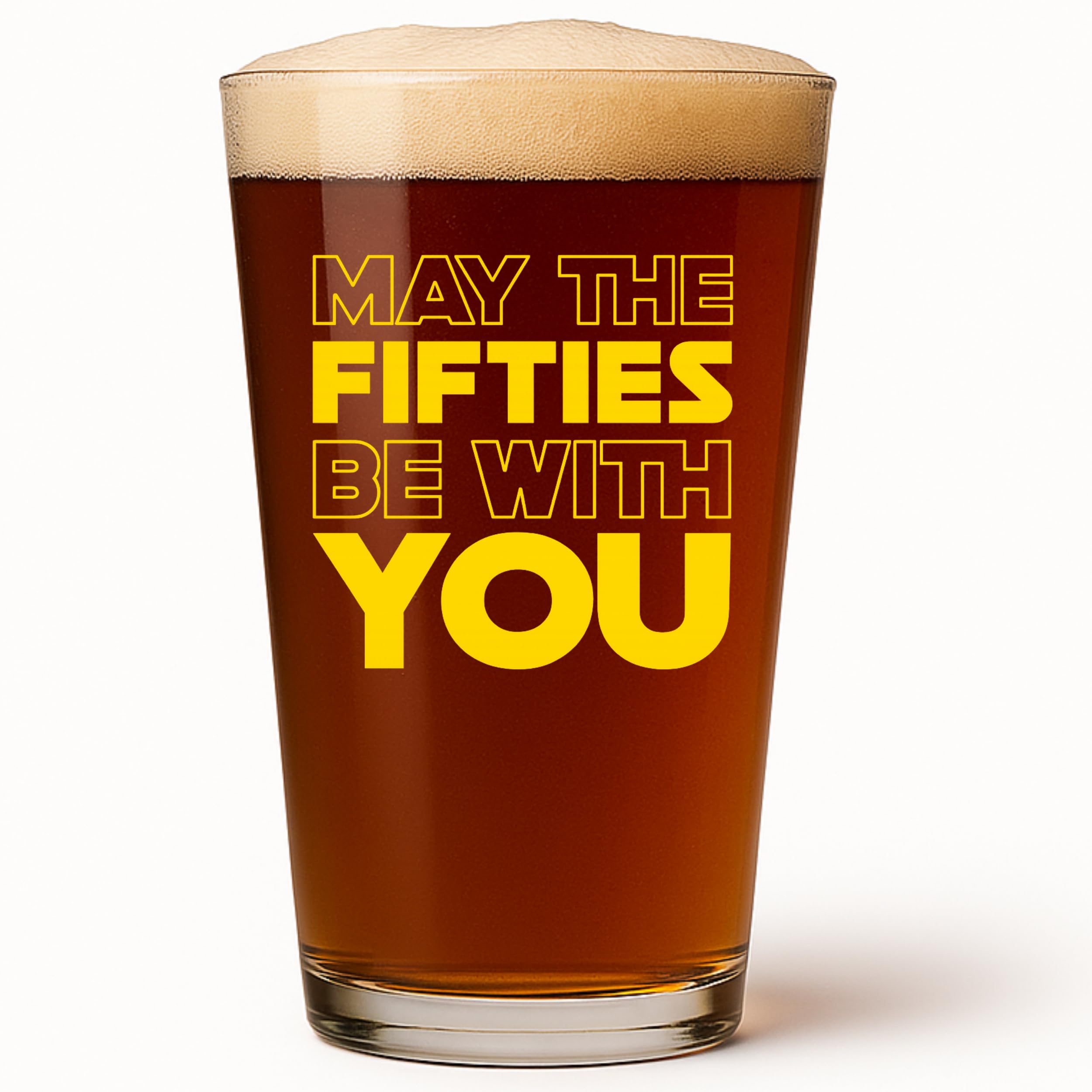 50th Birthday Gifts for Him – “May The Fifties Be With You” Beer Glass, Funny 50th Birthday Gift for Men, Birthday Decorations for Husband, Dad, Retirement, Anniversary, Christmas - Party Supplies