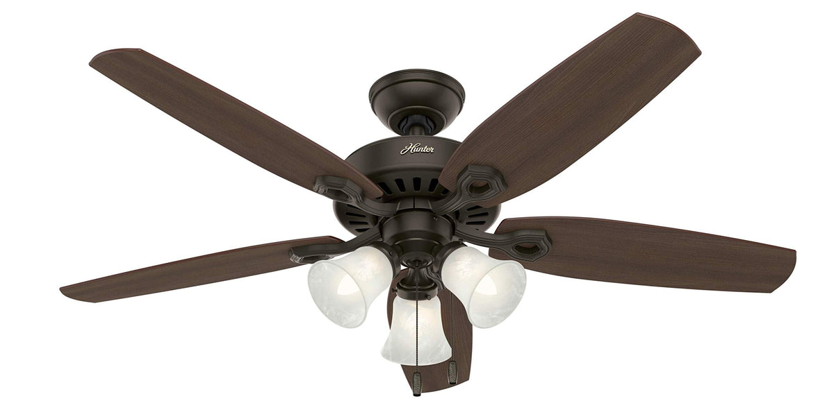 Hunter 52 inch Indoor Ceiling Fan with LED Lights - Bronze Ceiling Fan with Pull Chain, For Bedroom or Living Room, Standard Mount, No Remote, 5 Blades, Includes Bulbs - Builder Plus 53238, New Bronze