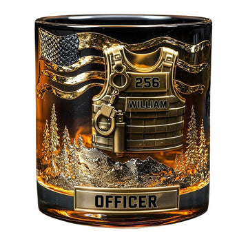 Serve And Protect - Personalized Police Officer Whiskey Glass, Police Officer Vest Whiskey Decanter Gift, Whiskey Glasses Custom Gift For Men, Dad, Father's Day, PD Officer