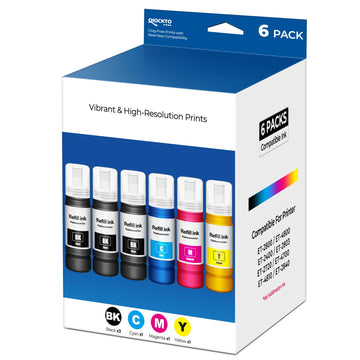 Compatible for EPT522 Ink Refill Bottles Replacement for ET-2800 ET-2400 ET-4800 ET-2803 for EPT522 Ink Bottle for Eco tank ET2800 ET2400 ET4800 ET2803 ET-2720 ET-4700 ET-4810 ET-2840 2800 2400 6 Pack