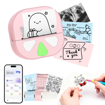 Mini Sticker Printer Thermal Sticker Maker Machine,Bluetooth Print Pods for Kids Teens Gifts,Pocket Printpod Portable Impresora for Phone,Note Buddy,Photo,Custom Sticker,Scrapbook-Pink